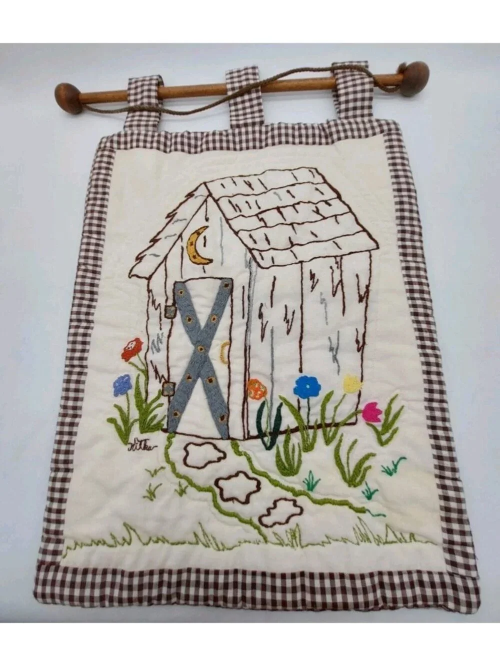 Outhouse Country Embroidered Wall Hanging Floral 17